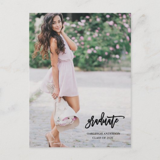 Calligraphy Script Graduate Foto Postcard Einladungspostkarte (Vorderseite)
