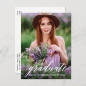 Calligraphy Script Graduation Party Foto Einladungspostkarte (Vorne/Hinten)