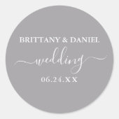 Calligraphy Script Gray Wedding Umschlag Aufkleber (Vorderseite)