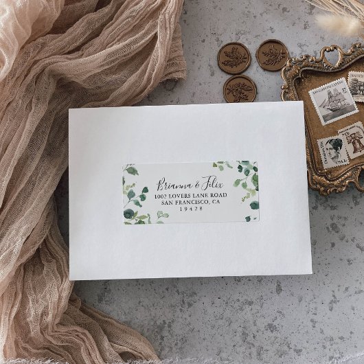 Calligraphy Script Green Foliage Wedding RSVP Adressaufkleber