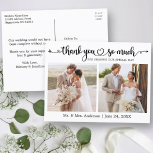Calligraphy Script Heart 2 Foto Wedding Vielen Dan Postkarte