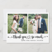 Calligraphy Script Heart 2 Photo Wedding Dankeskarte (Vorderseite)