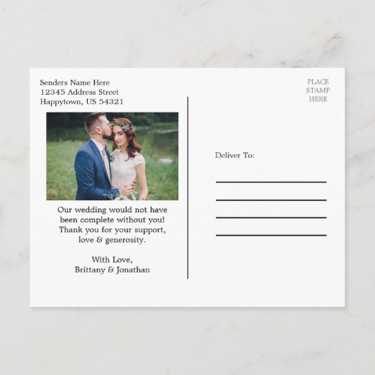 Calligraphy Script Heart 3 Foto Wedding Vielen Dan Postkarte (Rückseite)