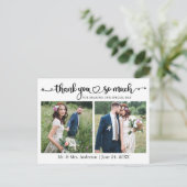 Calligraphy Script Heart 3 Foto Wedding Vielen Dan Postkarte (Stehend Vorderseite)