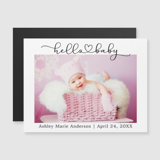 Calligraphy Script Heart Hello Baby Magnet Card (Vorne/Hinten)