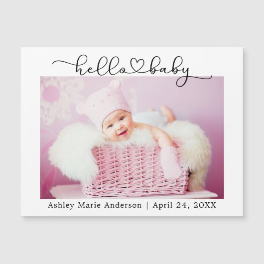 Calligraphy Script Heart Hello Baby Magnet Card (Vorderseite)