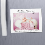 Calligraphy Script Heart Hello Baby Magnet Card<br><div class="desc">Moderne Minimalistische Einfache Kalligrafie Script Herzstück Hello Baby Foto Ankündigung Magnet-Karte</div>