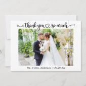 Calligraphy Script Heart Wedding Photo Dankeskarte (Vorderseite)