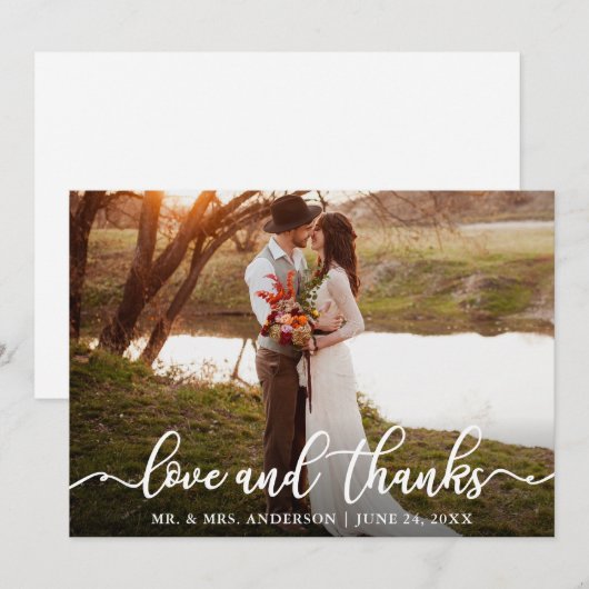 Calligraphy Script-Liebe dank Wedding-Foto Dankeskarte (Vorne/Hinten)