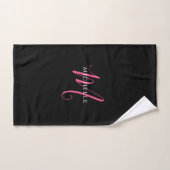 Calligraphy Script Monogram Name Black and Pink Handtuch (Handtuch)