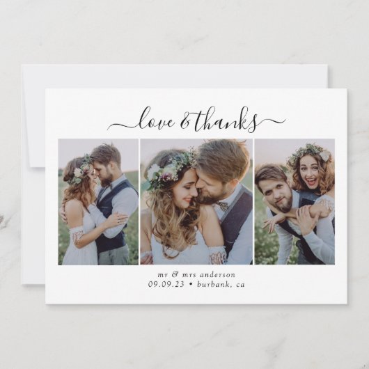 Calligraphy Script Multi Foto Wedding Dankeskarte (Vorderseite)