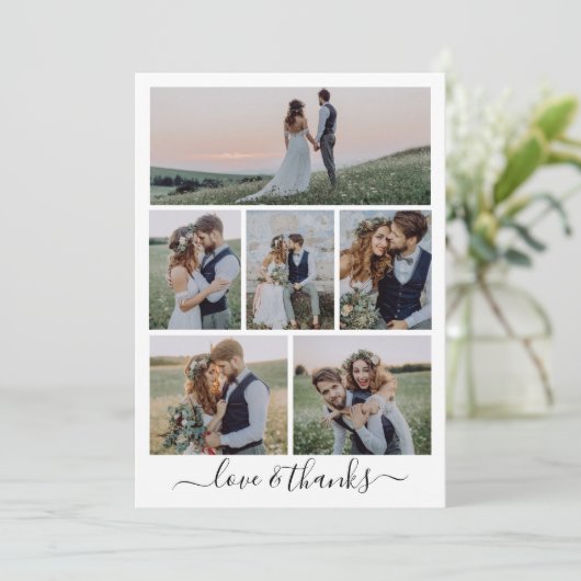 Calligraphy Script Multi Foto Wedding Dankeskarte (Stehend Vorderseite)