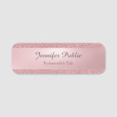 Calligraphy Script Name Rose Gold Glitzer Elegant Namensschild (Vorderseite)