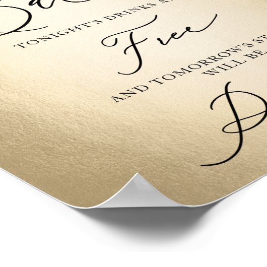 Calligraphy Script Open Bar Funny Wedding Sign Poster (Ecke)