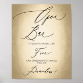 Calligraphy Script Open Bar Funny Wedding Sign Poster (Vorne)