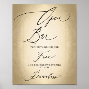 Calligraphy Script Open Bar Funny Wedding Sign Poster