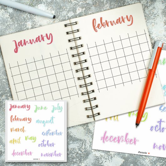 Calligraphy Script Rainbow Months of the Year Aufkleber