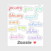 Calligraphy Script Rainbow Months of the Year Aufkleber (Blatt)