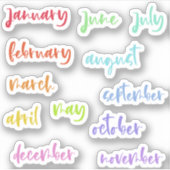 Calligraphy Script Rainbow Months of the Year Aufkleber (Vorderseite)