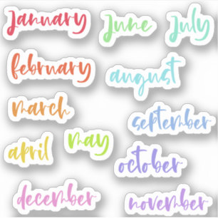 Calligraphy Script Rainbow Months of the Year Aufkleber