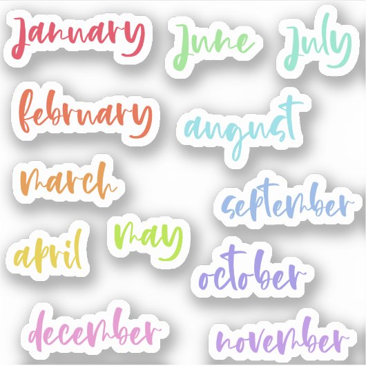 Calligraphy Script Rainbow Months of the Year Aufkleber (Vorderseite)