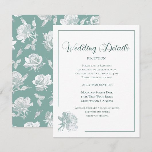Calligraphy Script Sage Green Floral Wedding Begleitkarte (Vorne/Hinten)
