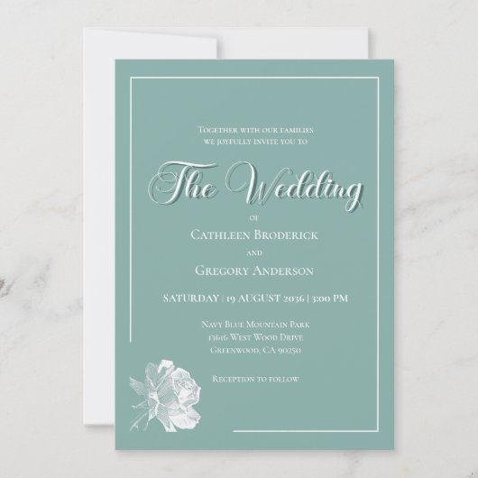 Calligraphy Script Sage Green Floral Wedding Einladung (Vorderseite)
