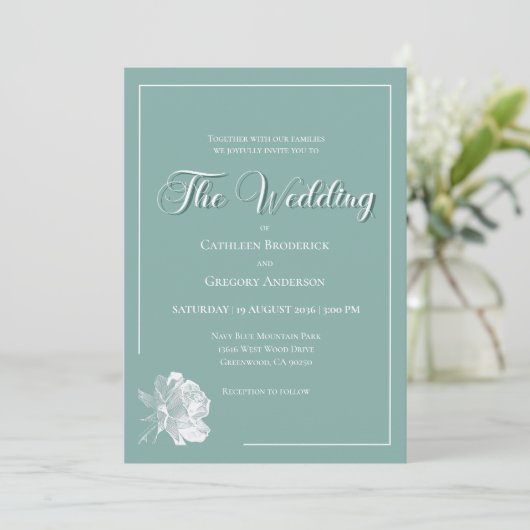 Calligraphy Script Sage Green Floral Wedding Einladung (Stehend Vorderseite)