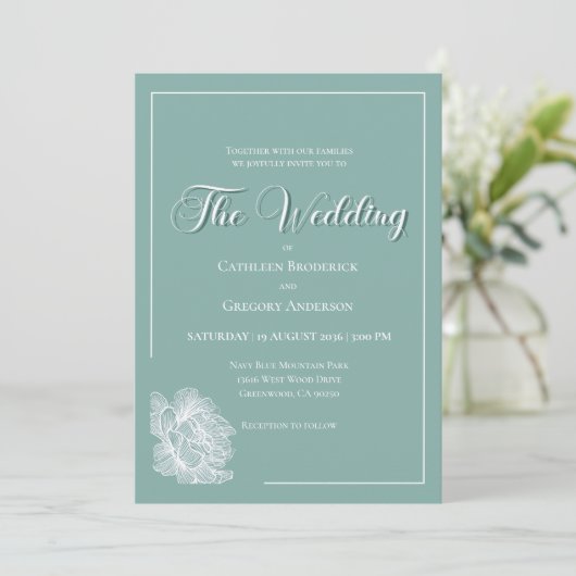 Calligraphy Script Sage Green Floral Wedding Einladung (Stehend Vorderseite)