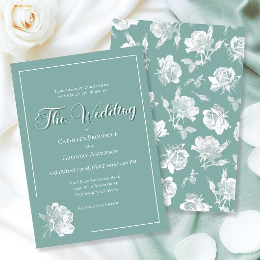 Calligraphy Script Sage Green Floral Wedding Einladung