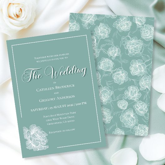 Calligraphy Script Sage Green Floral Wedding Einladung