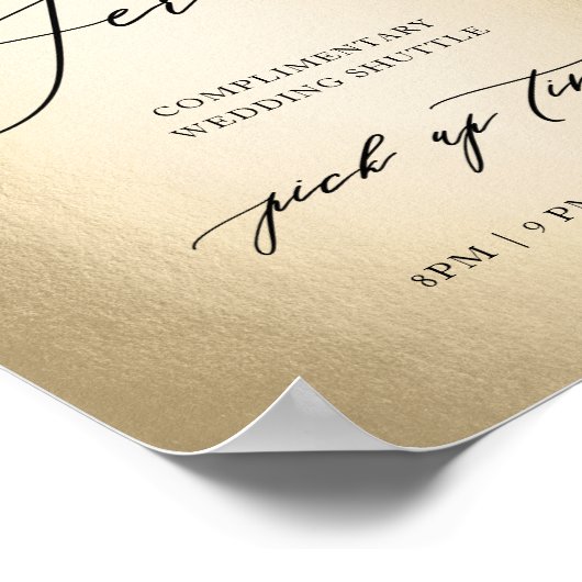 Calligraphy Script Shuttle Service Wedding Sign Poster (Ecke)