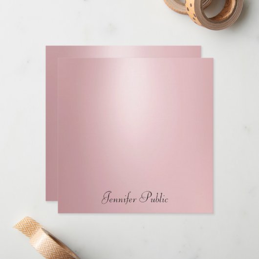 Calligraphy Script Template Elegante Rose Gold Mitteilungskarte (Vorderseite/Rückseite Beispiel)