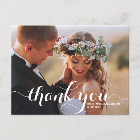 Calligraphy Script Wedding Danke Foto Postkarte (Vorderseite)