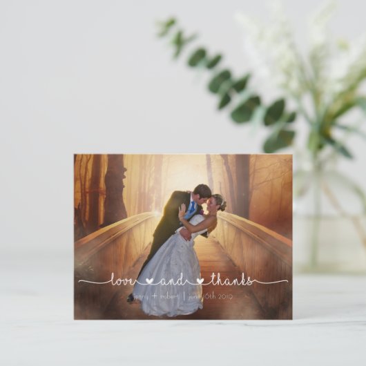 Calligraphy Script Wedding Foto DANK Postkarte (Stehend Vorderseite)