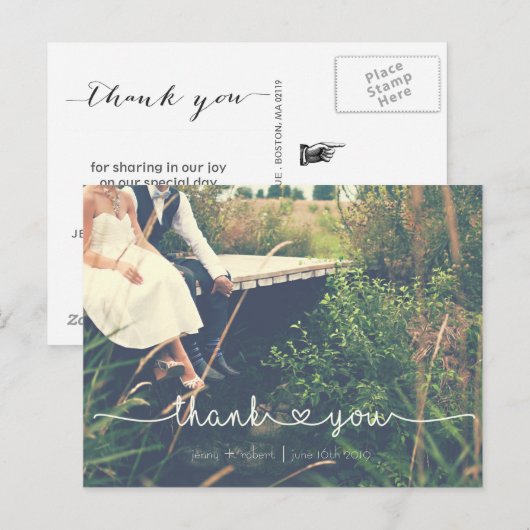 Calligraphy Script Wedding Foto DANK Postkarte (Vorne/Hinten)