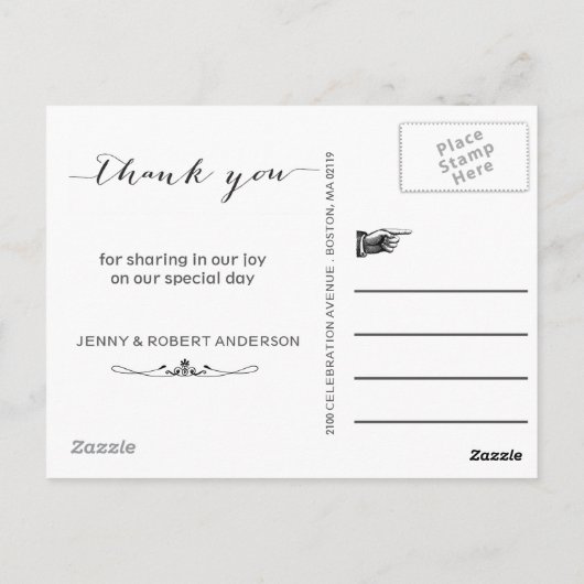 Calligraphy Script Wedding Foto DANK Postkarte (Rückseite)