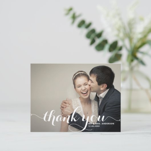 Calligraphy Script Wedding Foto Postkarte (Stehend Vorderseite)