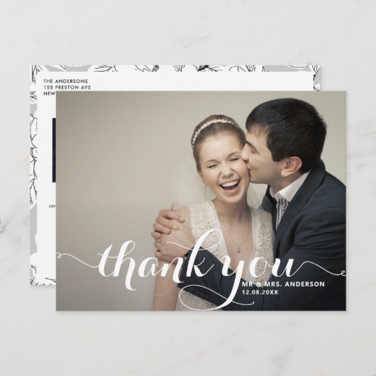 Calligraphy Script Wedding Foto Postkarte (Vorne/Hinten)