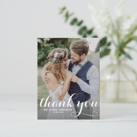 Calligraphy Script Wedding Vielen Dank Postcard Postkarte (Stehend Vorderseite)