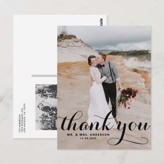 Calligraphy Script Wedding Vielen Dank Postcard Postkarte (Vorne/Hinten)