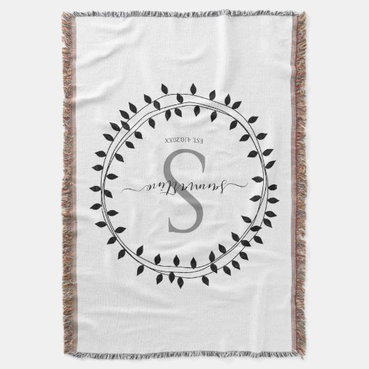 Calligraphy Script Wreath Monogram Woven Decke (Vorderseite Vertikal)