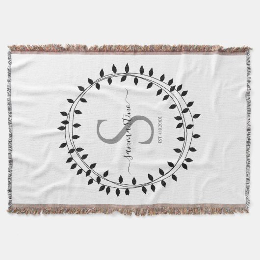 Calligraphy Script Wreath Monogram Woven Decke (Vorderseite)
