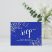 Calligraphy Silver Frills Royal Blue Wedding RSVP Postkarte (Stehend Vorderseite)