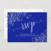 Calligraphy Silver Frills Royal Blue Wedding RSVP Postkarte (Vorne/Hinten)