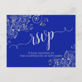 Calligraphy Silver Frills Royal Blue Wedding RSVP Postkarte (Vorderseite)
