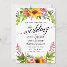 Calligraphy Sunflower Boho Floral Wedding