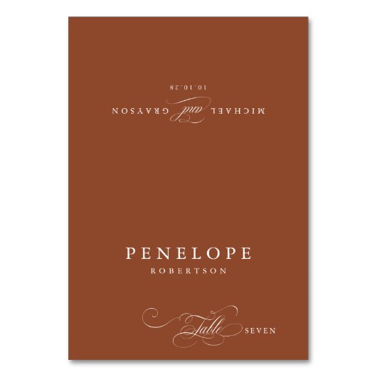 Calligraphy Terracotta Boho Guest Name Platzkarte Tischnummer (Vorderseite)