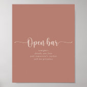Calligraphy Terracotta Wedding Open Bar Sign Poster (Vorne)