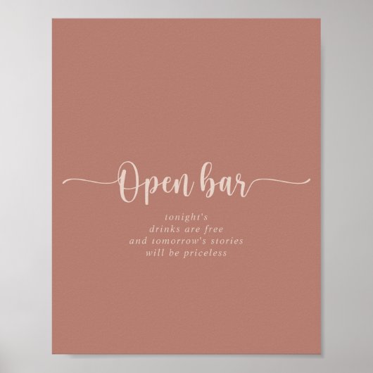 Calligraphy Terracotta Wedding Open Bar Sign Poster (Vorne)